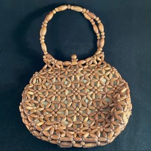 Boho Vintage Wooden Bead Round Grip Purse Handbag